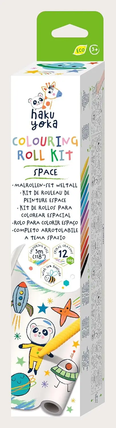 Rollo de Papel para Colorear Temática Espacial | 3 Metros + 12 Ceras | Haku Yoka +3 Años