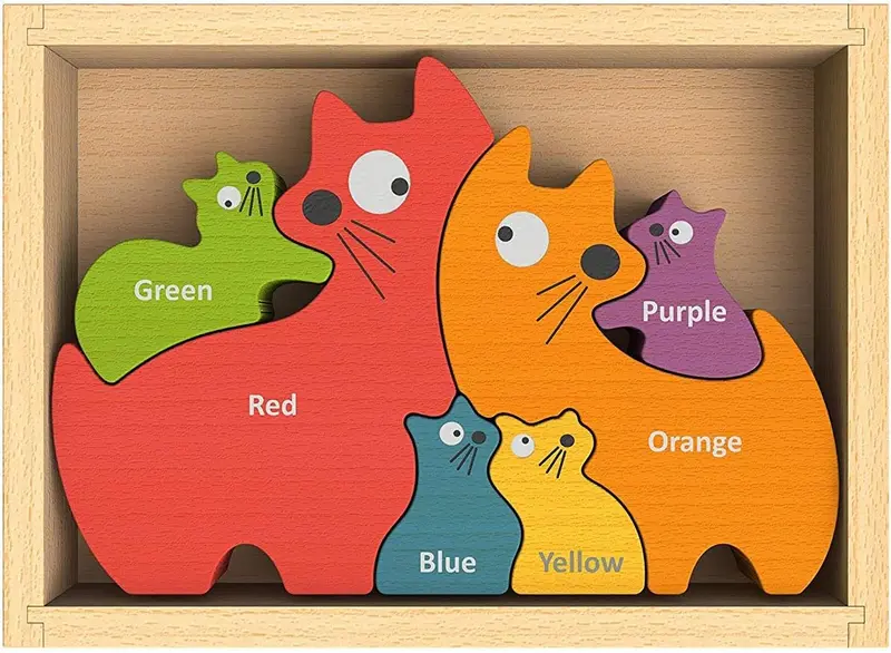 Rompecabezas los colores en inglés familia de gatos - beginagain