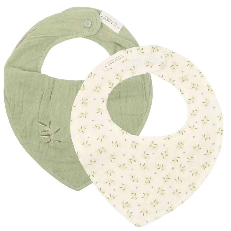 Set 2 Bandana Musel Blueberry Leaves Sage - Little Dutch