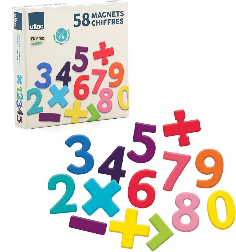 Set 58 Imanes de Madera Vilac | Letras, Números y Formas Magnéticas | +3 Años