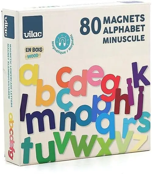 Set 80 Letras Minúsculas Magnéticas de Madera Vilac | Alfabeto Imán para Aprender a Leer
