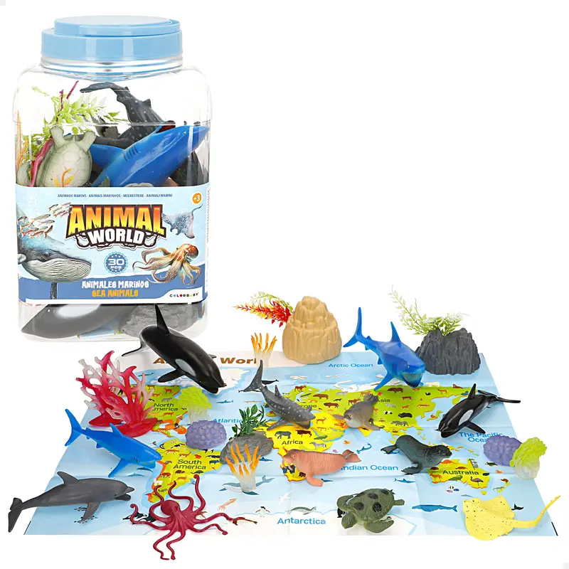 Set animales marinos con tapete y accesorios 30 pzas. Animal World