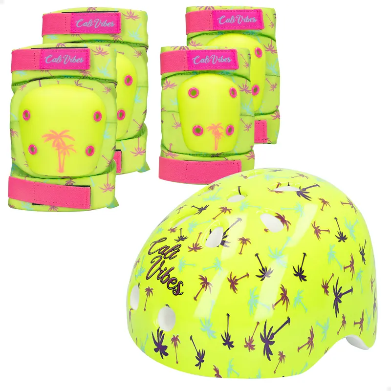 Set casco, coderas y rodilleras amarillo neón CB Riders