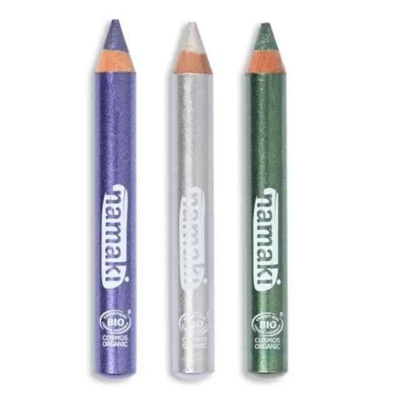 Set de 3 lápices Brillo VIOLETA-PLATA-VERDE con purpurina