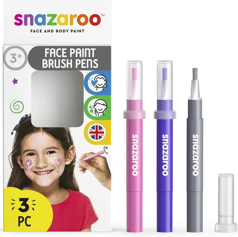 Set de 3 rotuladores de maquillaje de fantasía corporal - morado , rosa y plateado - snazaroo