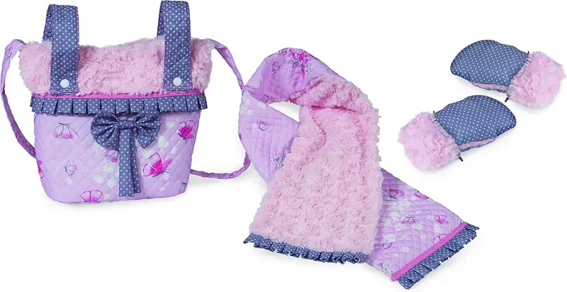 Set de Accesorios para Muñecas - Bolso, Bufanda y Manoplas Mariposas Lila (53817)