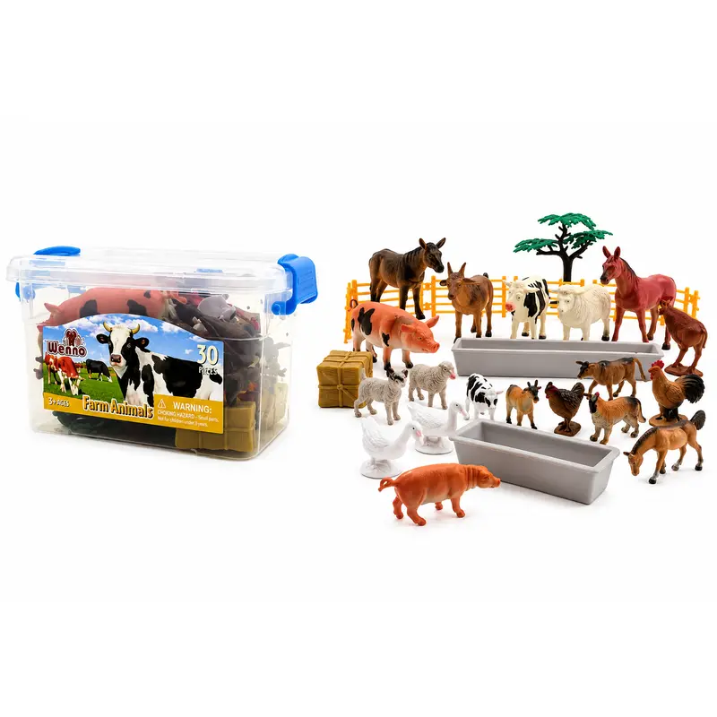 Set de Animales de Granja 30 Piezas | Figuras de Granja con Accesorios y Caja Organizadora
