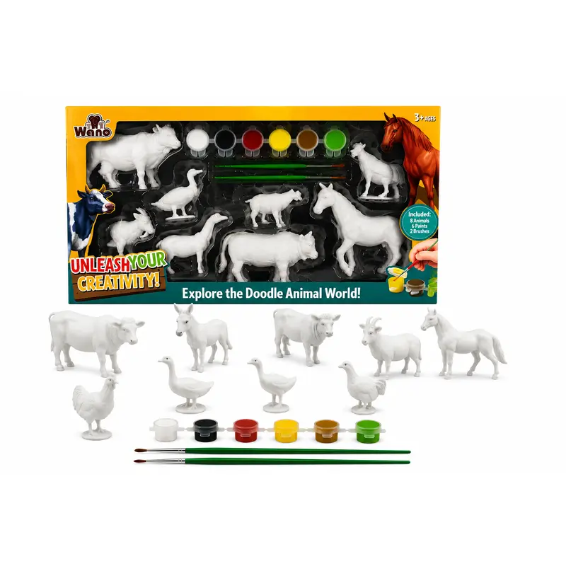 Set de Animales de Granja para Pintar | 8 Figuras, Pinturas y Pinceles