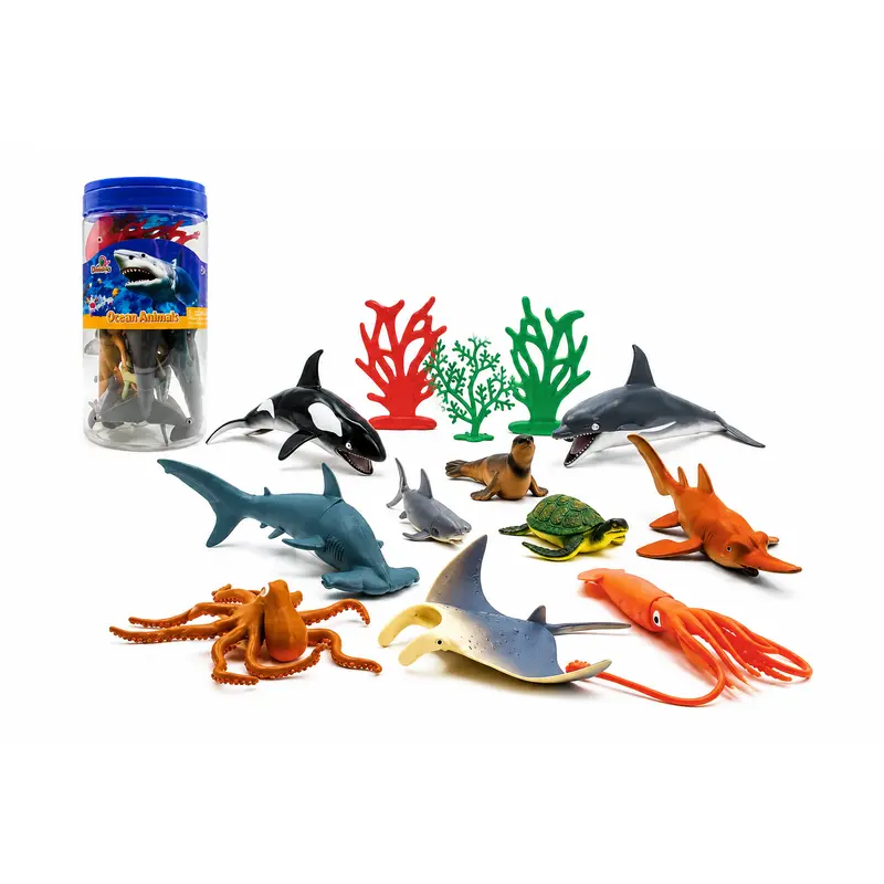 Set de Animales Marinos en Cubo 13 Piezas | Figuras del Océano para Niños