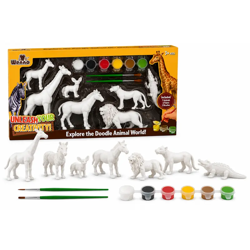 Set de Animales para Pintar con Pinturas y Pinceles | Kit Creativo Infantil 7 Figuras