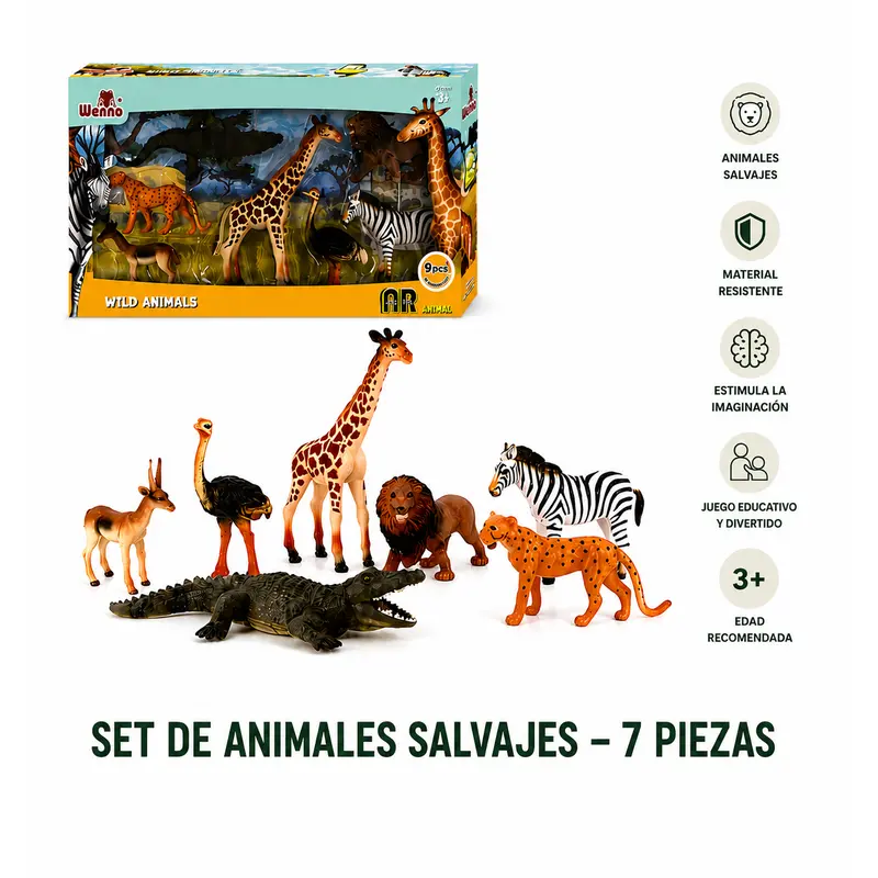 Set de Animales Salvajes 7 Piezas | Figuras de Safari para Niños