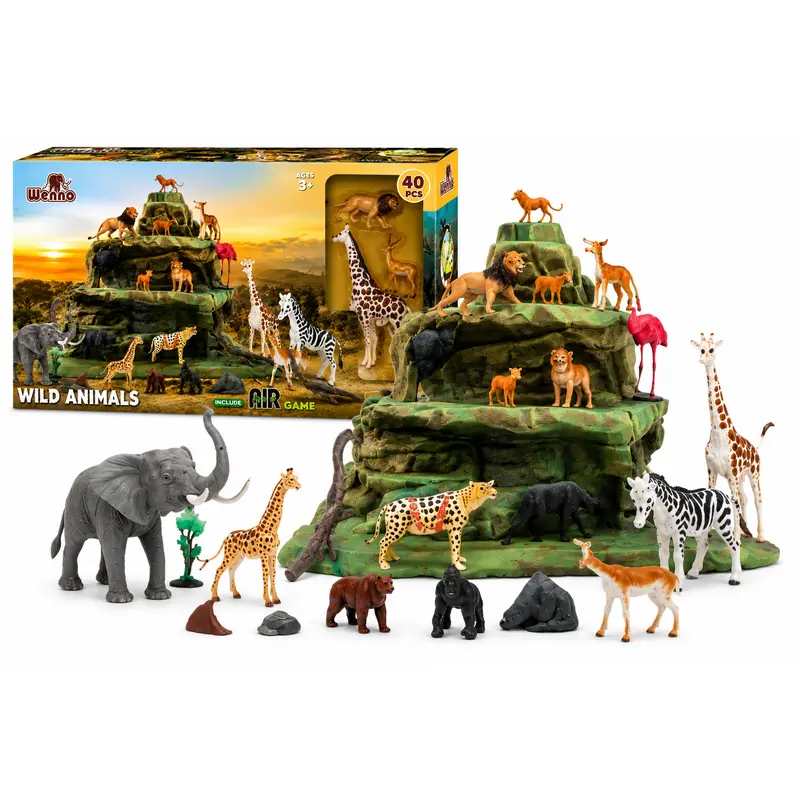 Set de Animales Salvajes con Volcán 40 Piezas | Juego Safari con Figuras y Accesorios