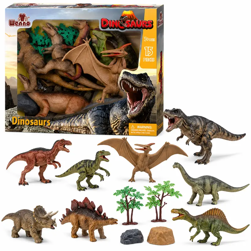 Set de Dinosaurios 15 Piezas | Figuras de Dinosaurios con Accesorios para Niños