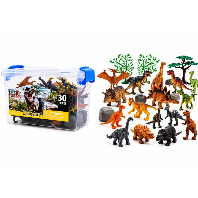 Set de Dinosaurios 30 Piezas | Figuras de Dinosaurios con Accesorios y Caja Organizadora
