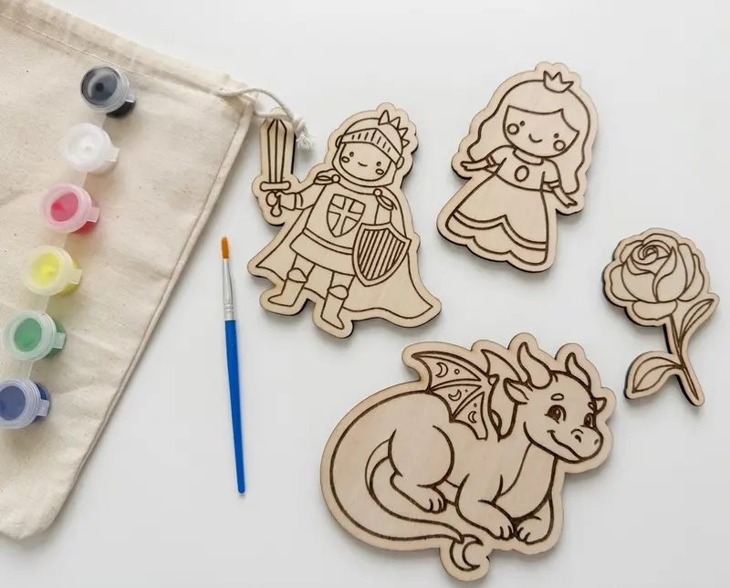 Set de Pintura para Niños - Dragón, Caballero, Princesa y Rosa con Pinturas