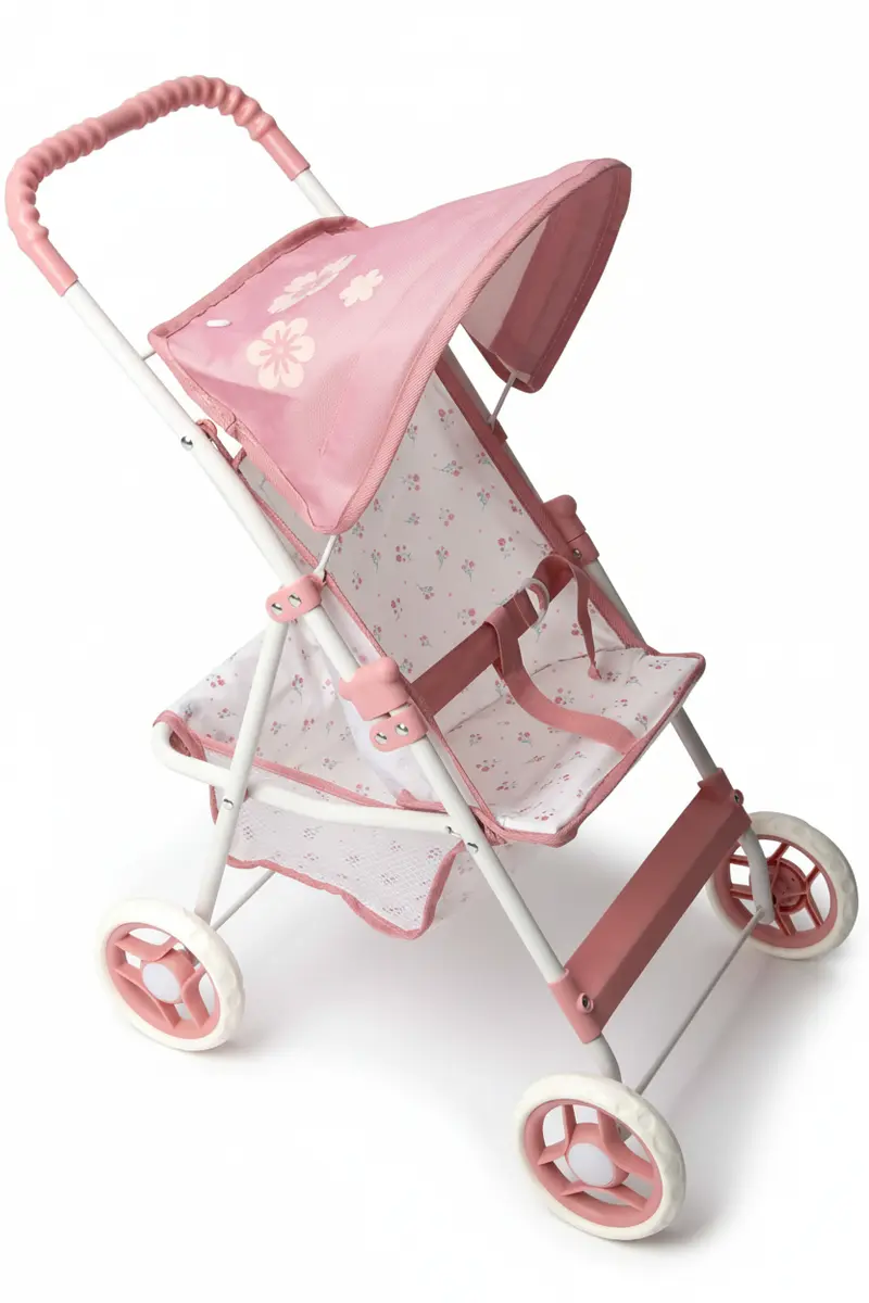 Silla de Paseo para Muñecas Arias Elegance con Capota – Plegable, Rosa con Flores, 55 cm de Manillar