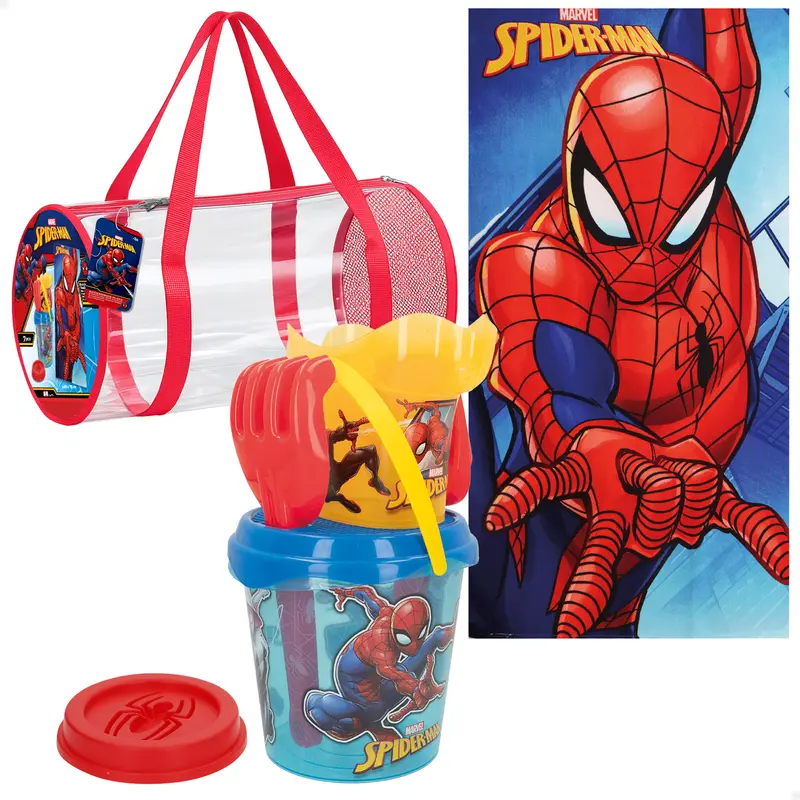 Spider-Man Set cubo de playa con toalla, accesorios y bolsa