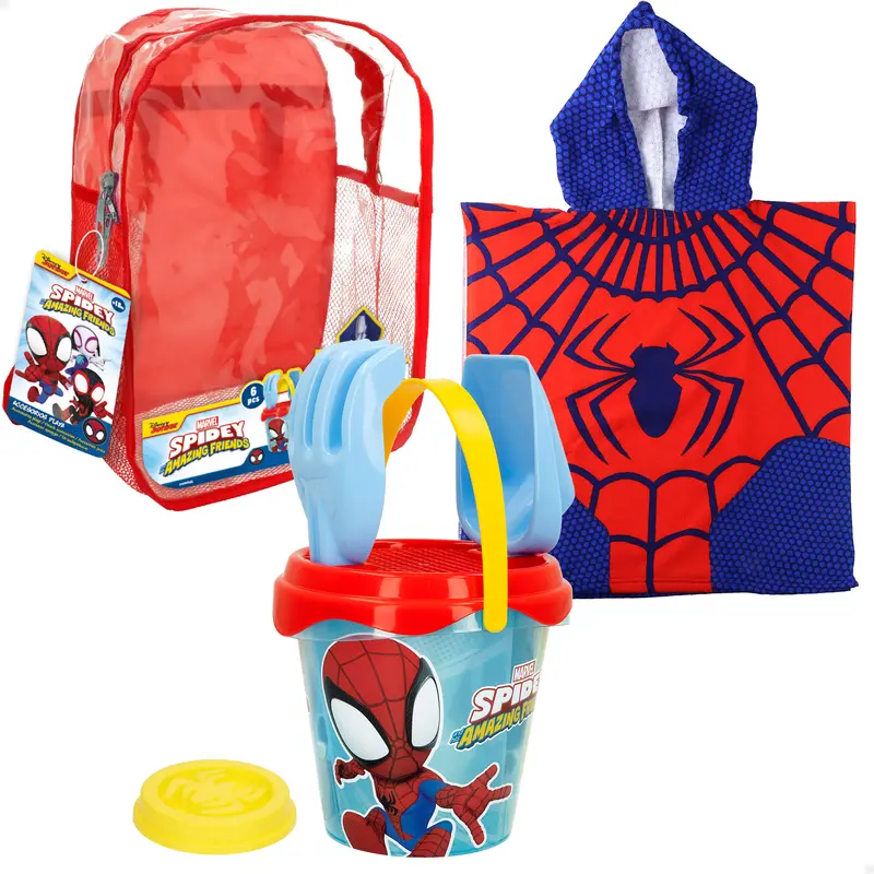 Spidey Set cubo de playa con poncho, accesorios y mochila