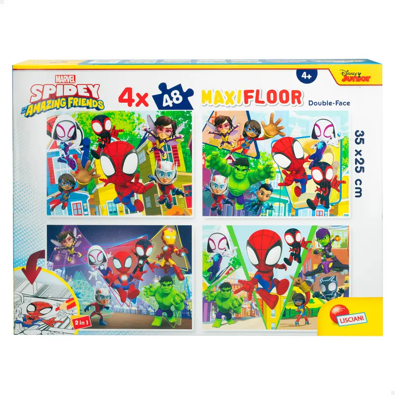 Spidey y su superequipo Pack 4 puzzles doble cara para colorear 48 piezas