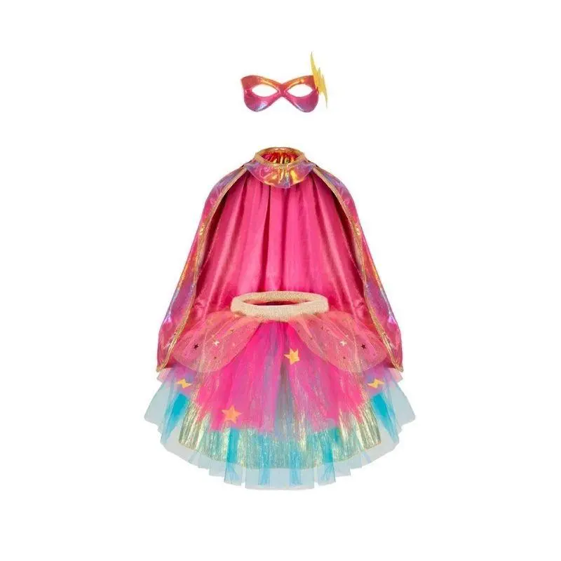 Súper duper tutu, capa y máscara dorado