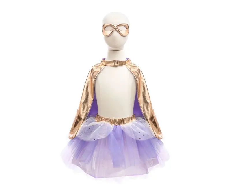 Súper duper tutu, capa y máscara malva y dorado
