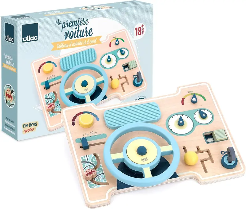 Tablero de Actividades Coche Vilac | Car Busy Board de Madera con Volante y Sonidos | +12 Meses