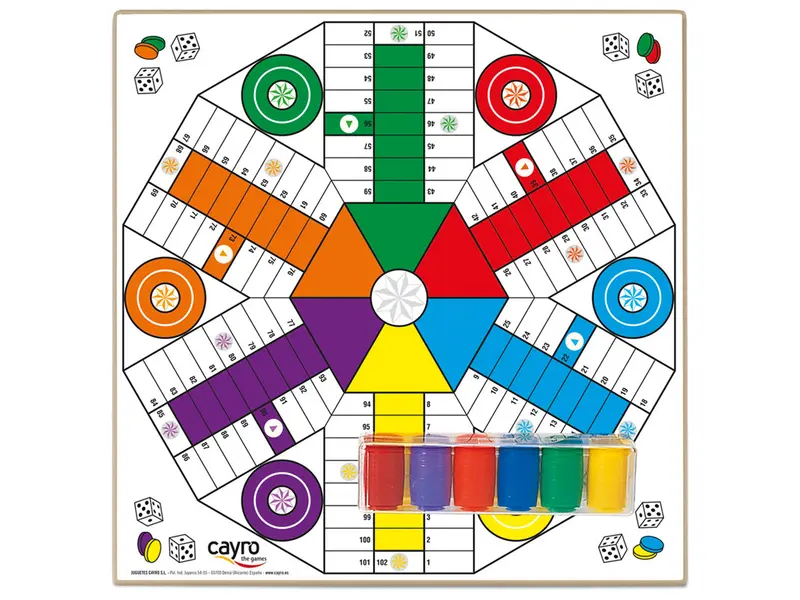 Tablero Parchís 4 y 6 Jugadores, de Madera con Accesorios - Cayro T134