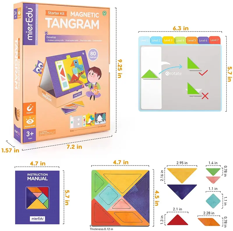 Tangram Magnético Formas Geométricas Mieredu ME330A | 80 Retos