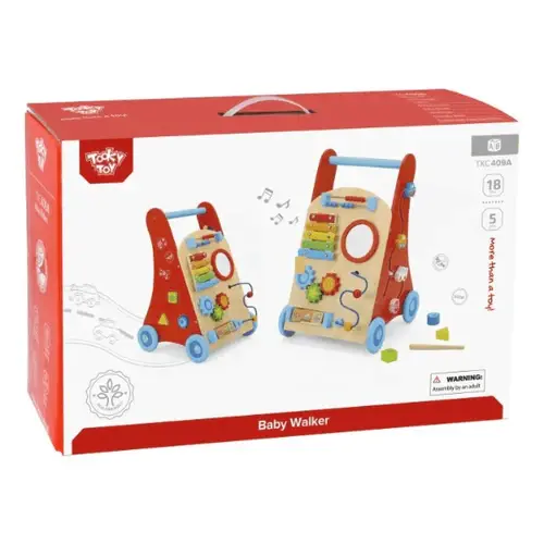 Tooky Toy - Andador de Madera para Bebés y Centro de Actividades 2 en 1 | Carrito de Empuje para Aprender a Caminar con Juegos Sensoriales y Educativos | Juguete de Madera para Niños +18 Meses