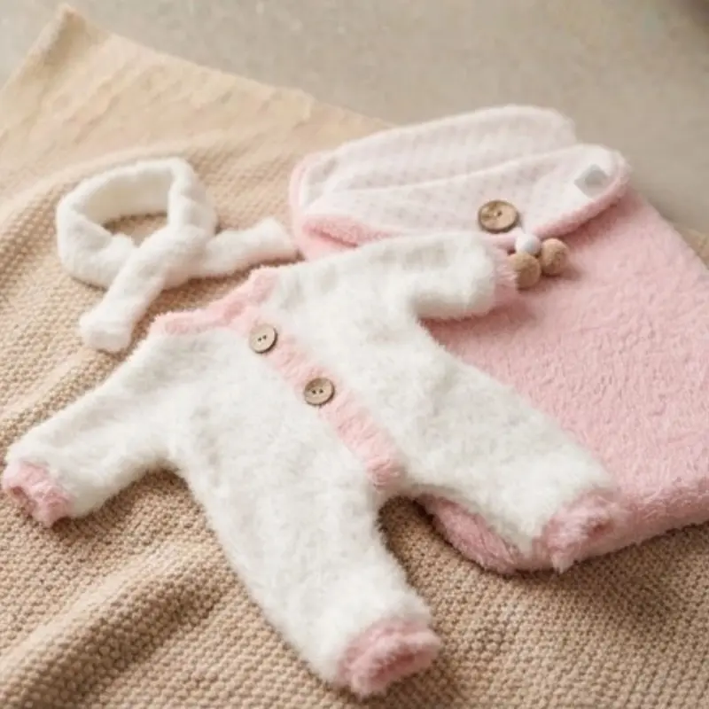 Vestido bebe reborn "Efecto Nube" de Angora (Pelele + Saco + Diadema) – Para Muñecas 30-36 cm