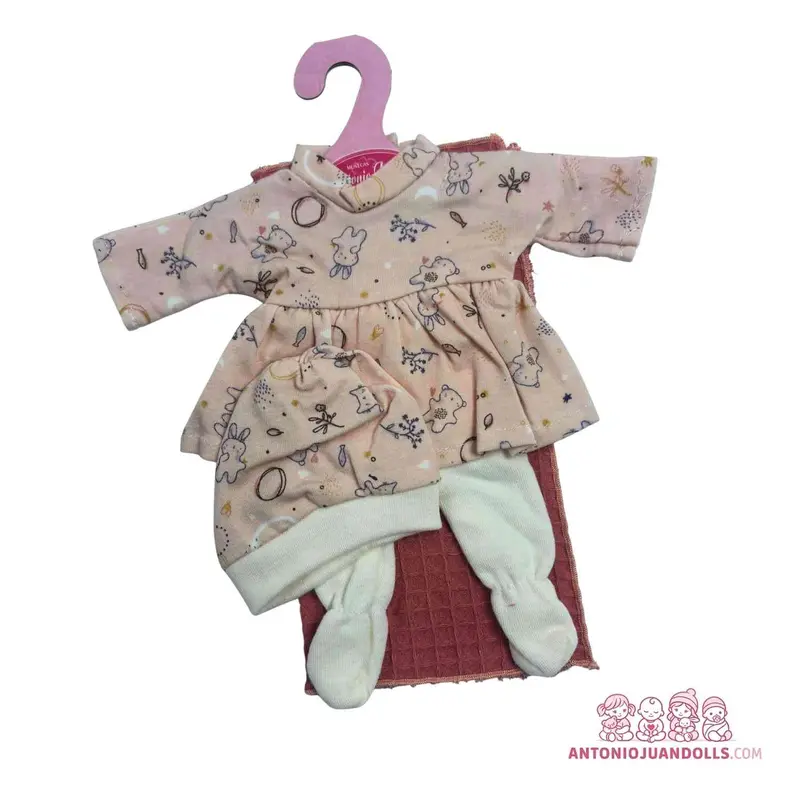 Vestido Beige Animalitos Calcetines Blancos Muñecas 26cm - Modelo Específico (91026-5)