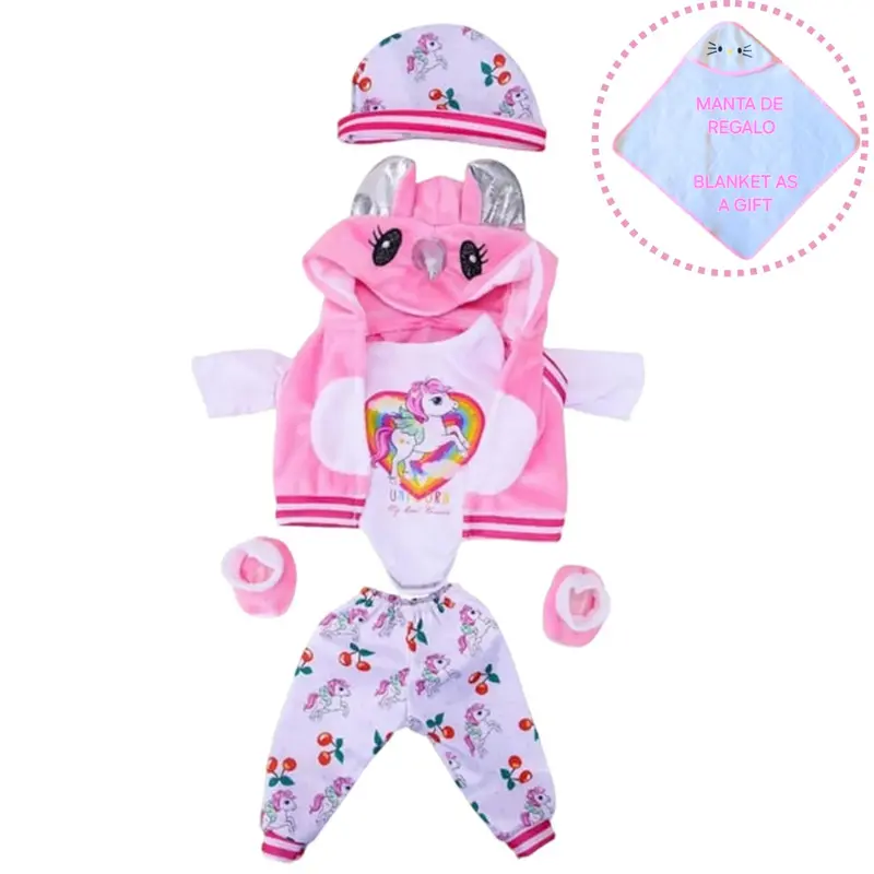 Vestido reborn y Manta Reborn Unicornio - Vale para Muñecas de 38 a 43cm
