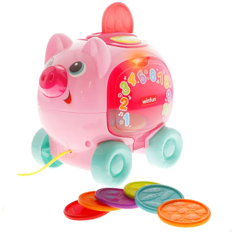 Winfun Hucha cerdito de arrastre con luz, sonidos y frases en español e inglés
