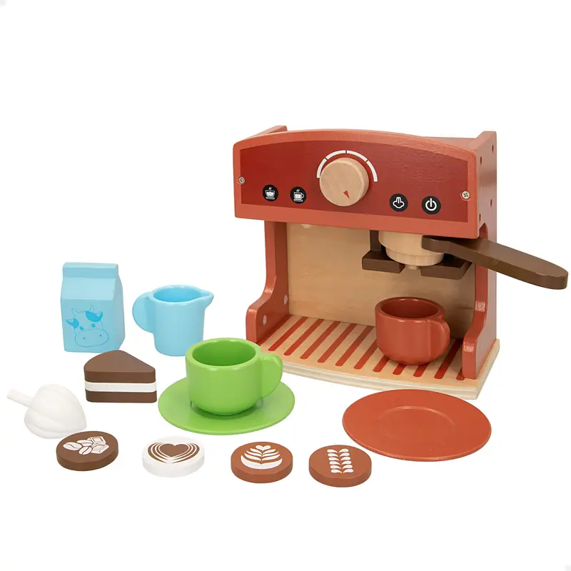 WOOMAX Cafetera de juguete madera con accesorios