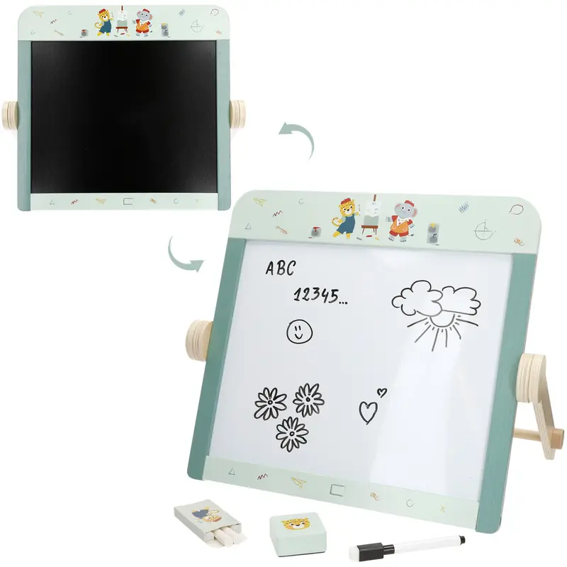 WOOMAX Pizarra doble cara infantil de madera con accesorios