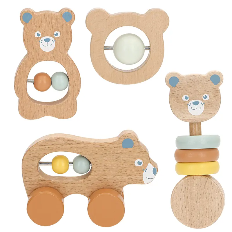 WOOMAX Set 4 sonajeros bebé recién nacido madera