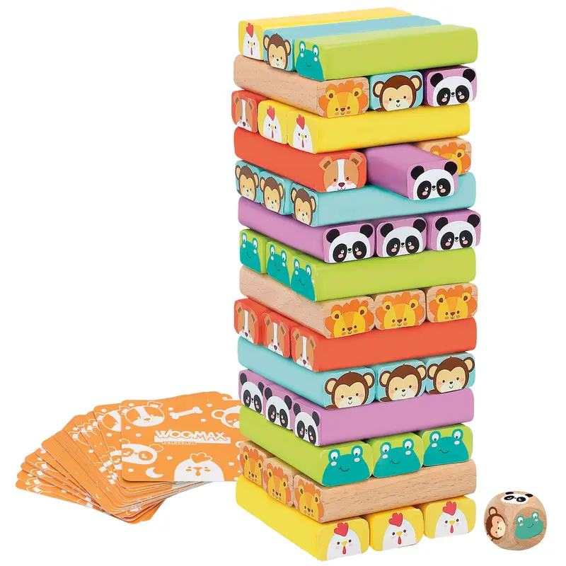 WOOMAX Torre de bloques de madera con animales y colores