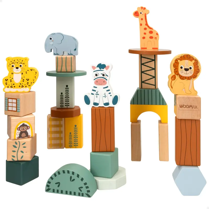 WOOMAX Zookabee Juego de bloques de madera animales de la selva 28 piezas