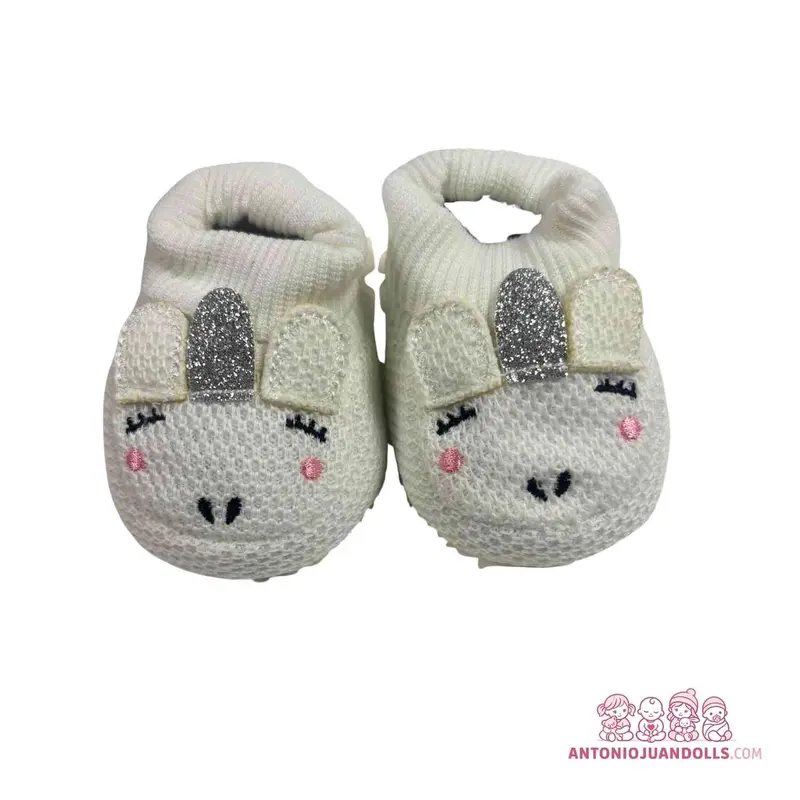 Zapatillas Blancas Conejito Orejas Brillantes Muñecas - Estilo Adorable (92004-8)