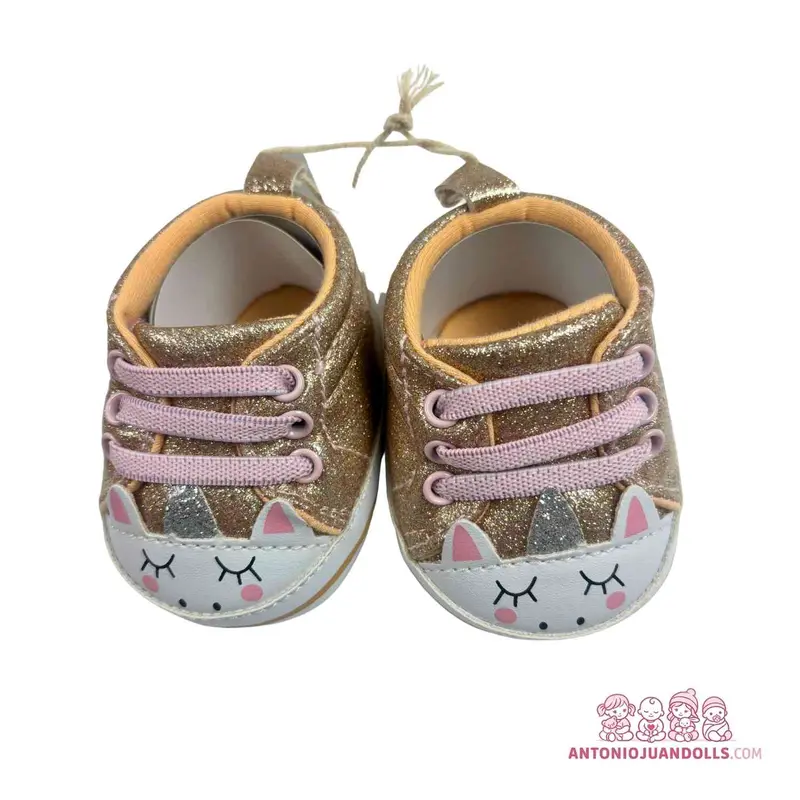 Zapatillas Unicornio Brillantes Doradas Cordones Rosa Muñecas - Estilo Mágico (92004-15) NY